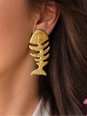 Gold Fish Statement Earrings - Women Jewelry